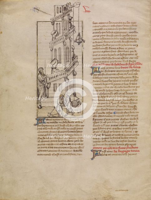 The Building of the Tower of Babel; Histoire ancienne jusqu'à César, about 1390-1400. Creator: First Master of the Bible historiale of Jean de Berry.