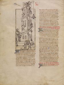The Building of the Tower of Babel; Histoire ancienne jusqu'à César, about 1390-1400. Creator: First Master of the Bible historiale of Jean de Berry