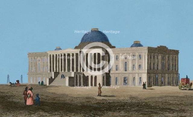 The building of the US Capitol...first phase of construction, Washington DC, 1837, (1850).  Creator: Jules Louis Arnout.