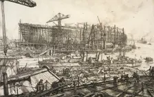 The building of the " Queen Elizabeth", John Brown's Yard, Clydebank, 1938. Creator: David Muirhead Bone