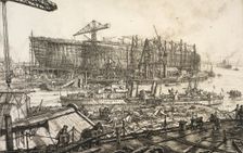 The building of the " Queen Elizabeth", John Brown's Yard, Clydebank, 1938. Creator: David Muirhead Bone