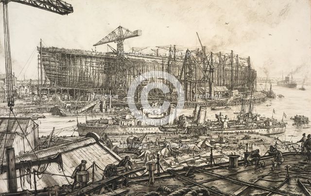 The building of the " Queen Elizabeth", John Brown's Yard, Clydebank, 1938. Creator: David Muirhead Bone.