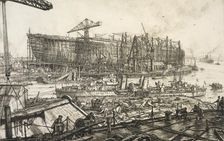 The building of the " Queen Elizabeth", John Brown's Yard, Clydebank, 1938. Creator: David Muirhead Bone