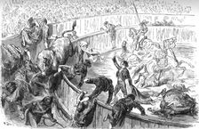 The Bull leaping the barrier; Notes on Spain 1875. Creator: Unknown