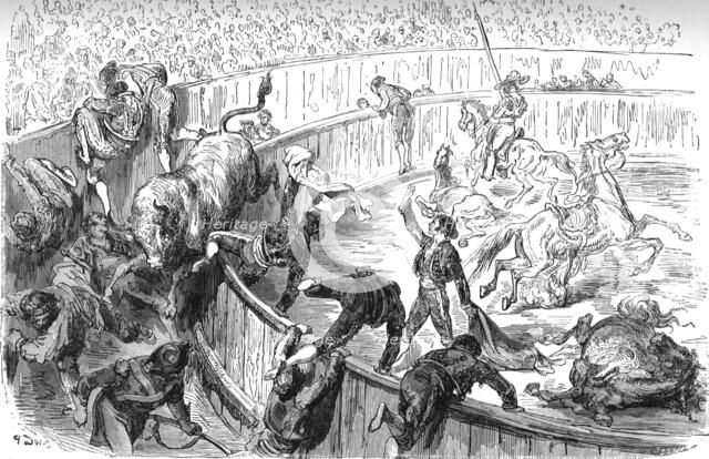 'The Bull leaping the barrier; Notes on Spain', 1875. Creator: Unknown.