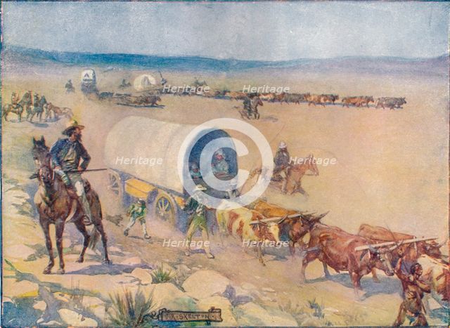 'The Bullock-Waggons Wound Slowly Over The Billowy Plains', c1908, (c1920).  Artist: Joseph Ratcliffe Skelton.