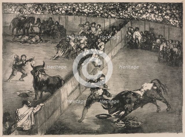 The Bulls of Bordeaux: Bullfight in a Divided Ring, 1825. Creator: Francisco de Goya (Spanish, 1746-1828).