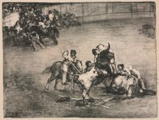 The Bulls of Bordeaux: Picador Caught by a Bull, 1825. Creator: Francisco de Goya (Spanish, 1746-1828)