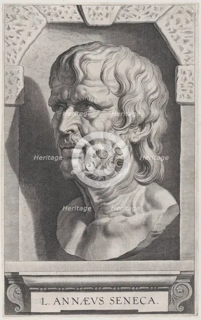 The bust of Seneca, in a stonework niche, ca. 1615. Creator: Cornelis Galle I.