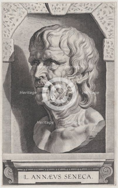 The bust of Seneca, in a stonework niche, ca. 1615. Creator: Cornelis Galle I.