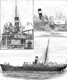 The burnt steamer Solway, lying at Kingstown, Dublin Bay, 1881. Creator: Unknown