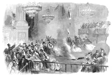 The Burning of Covent-Garden Theatre - Flight of the Masqueraders, 1856. Creator: Unknown