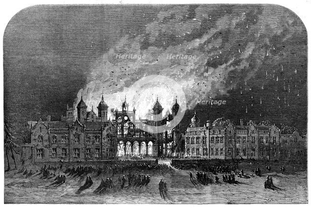 The Burning of Capesthorne Hall, Cheshire: the South Front, 1861. Creator: Unknown.