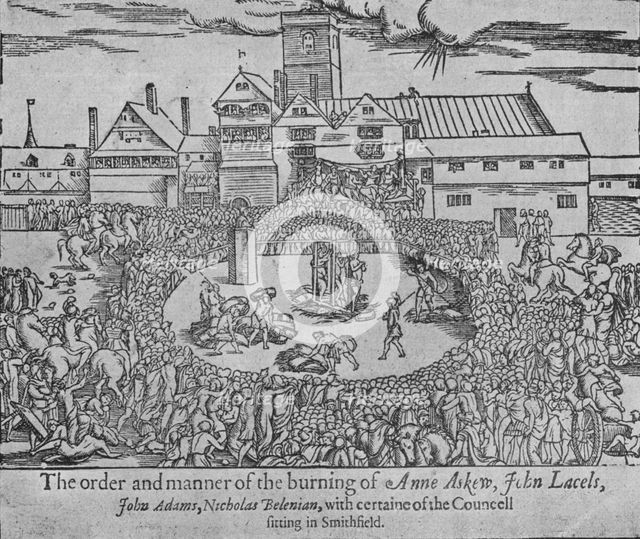 The burning of Anne Askew, John Lascelles, John Adams and Nicholas Belenian, 1546 (1904). Artist: Unknown.