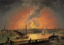 The Burning of Drury Lane Theatre from Westminster Bridge c1809. Artist: Thomas Luny