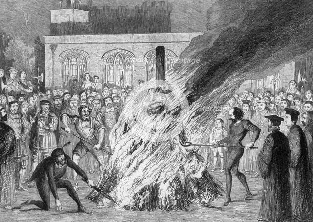 The Burning of Edward Underhill on Tower Green, 1840. Artist: George Cruikshank