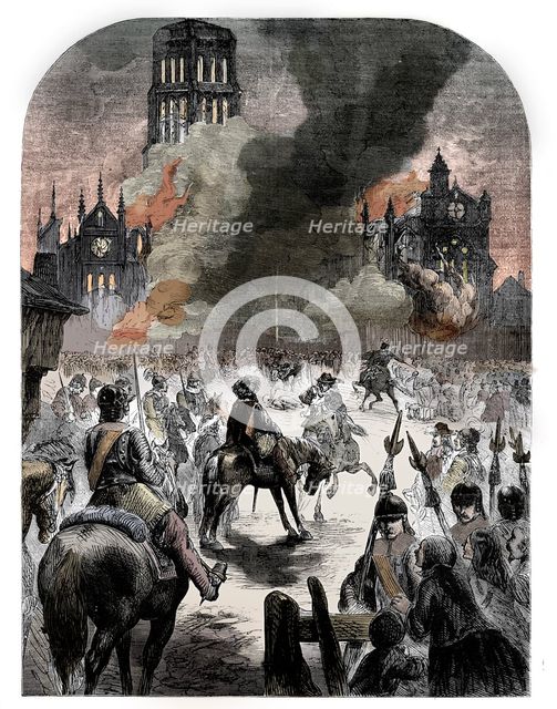 The burning of St Paul's Cathedral during the Great Fire of London, c1902. Artist: Unknown.
