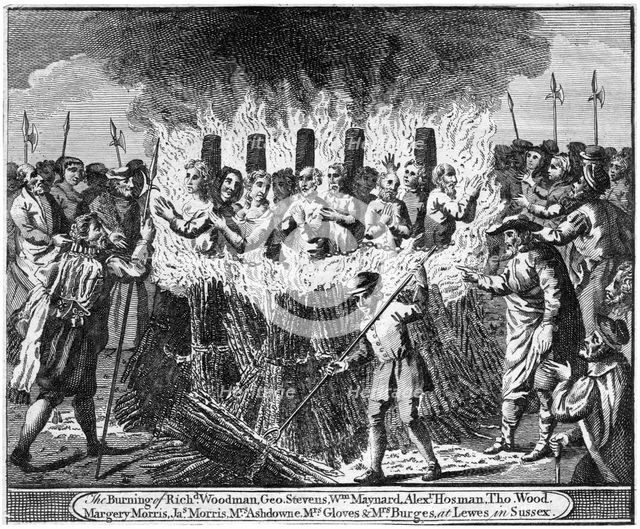 The Burning of Richard Woodman and nine other protestant martyrs, at Lewes in Sussex. Artist: Unknown