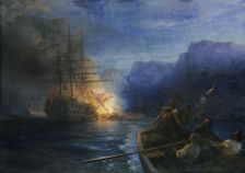 The Burning of the Ottoman flagship off Chios by Konstantinos Kanaris , 1881. Creator: Aivazovsky, Ivan Konstantinovich (1817-1900)