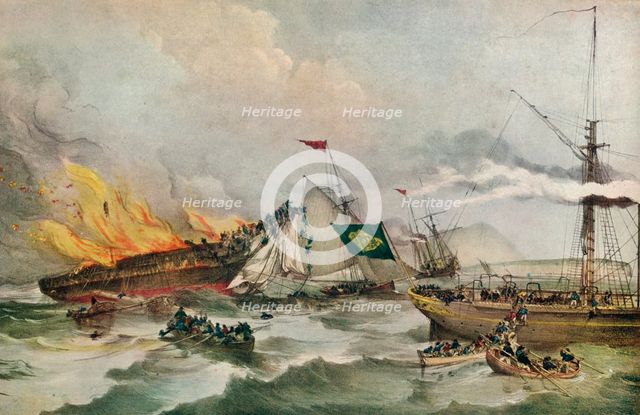 'The Burning of the Ocean Monarch', c1848. Artist: Francois d'Orleans, Prince de Joinville.