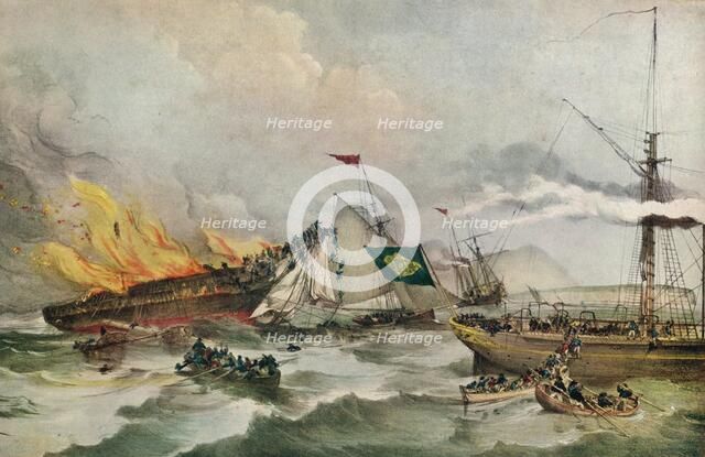 'The Burning of the Ocean Monarch', c1848. Artist: Francois d'Orleans, Prince de Joinville.