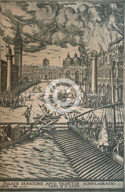 'The Burning of the Doge's Palace, 1578', (1925). Creator: Joris Hoefnagel.
