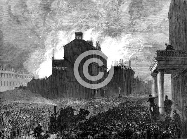 The Burning of the Pantechnicon: the fire, seen from Belgrave-Square, 1874. Creator: Unknown.