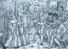 The burning of Thomas Cranmer, Archbishop of Canterbury, 1563. Creator: Unknown
