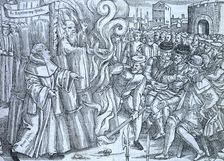 The burning of Thomas Cranmer, Archbishop of Canterbury, 1563. Creator: Unknown