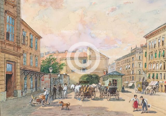 The Burggassen line in Vienna (corner of Kaiserstrasse and Burggasse), 1891. Creator: Franz Reinhold.