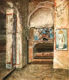 The burial-chapel of SS. Felix and Adauctus in the Catacombs of Commodilla, Rome, Italy, (1928). Creator: Unknown