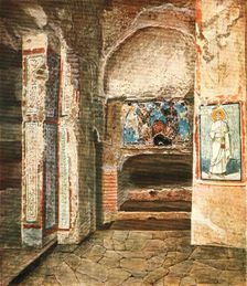 The burial-chapel of SS. Felix and Adauctus in the Catacombs of Commodilla, Rome, Italy, (1928). Creator: Unknown