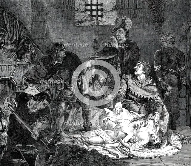 "The Burial of the Two Sons of Edward IV., in the Tower, 1483" ..., 1850.  Creator: George Dalziel.