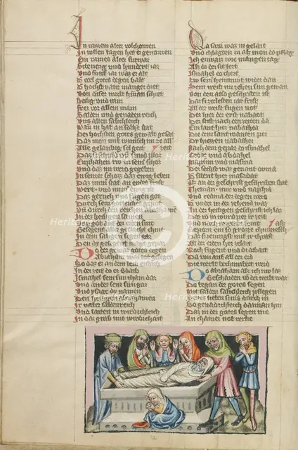 The Burial of Abraham; Weltchronik, about 1400-1410. Creator: Unknown.
