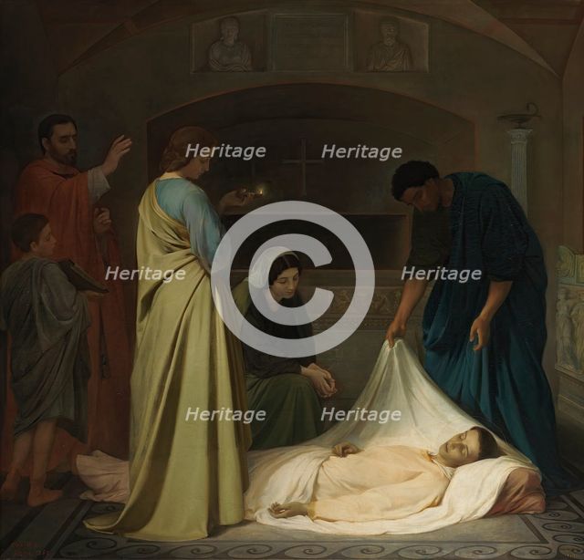 The Burial of Saint Lawrence in the catacombs of Rome, 1862. Creator: Alejo Vera Estaca.