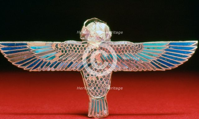 The back of a gold winged ba amulet, Ptolemaic period, Egypt, 4th-1st century BC. Artist: Unknown