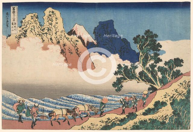 The Back of Mount Fuji Seen from Minobu River (Minobugawa Urafuji), from the series..., c. 1830/33. Creator: Hokusai.