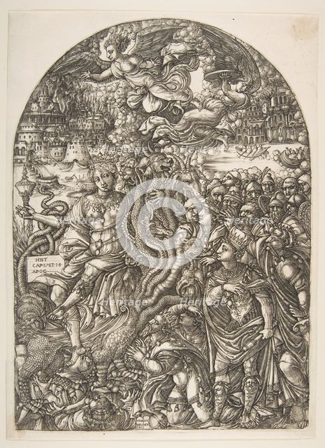 The Babylon Harlot seated on the Seven-Headed Beast, from the Apocalypse.n.d. Creator: Jean Duvet.