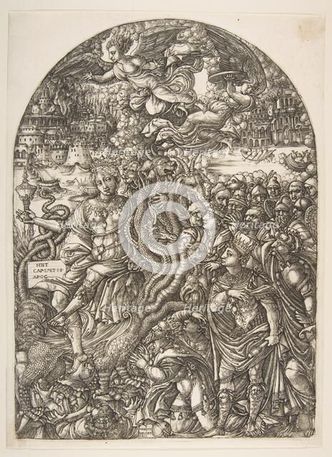 The Babylon Harlot seated on the Seven-Headed Beast, from the Apocalypse.n.d. Creator: Jean Duvet.