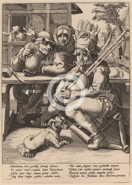 The Bagpipe Must Be Filled, c. 1592. Creator: Goltzius, Workshop of Hendrick, after Hendrick Gol.