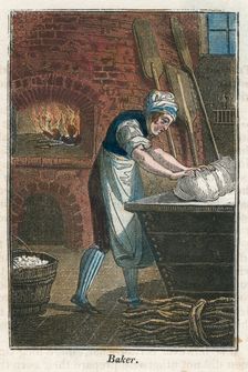 The baker kneading dough on the lid of a flour bin, 1823. Creator: Unknown