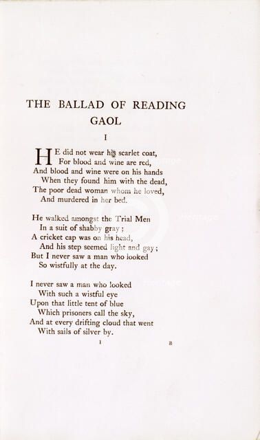 'The Ballad of Reading Gaol', 1898. Creator: Unknown.