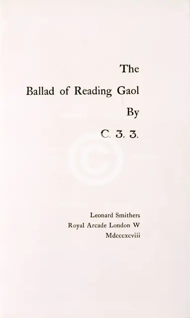 The Ballad of Reading Gaol by C.3.3., 1898.  Creator: Unknown.