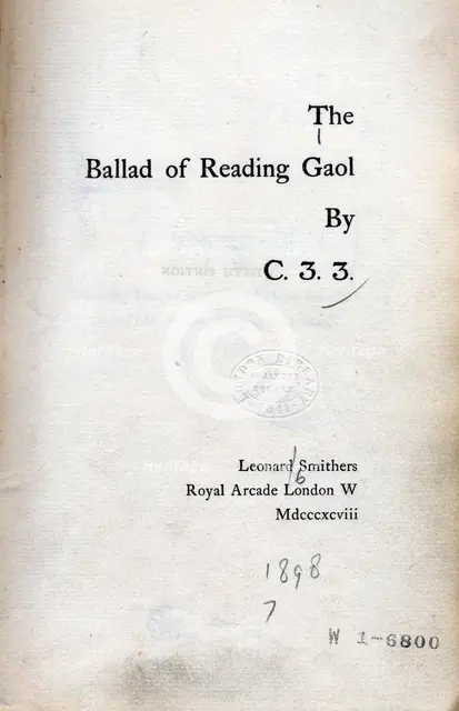 The Ballad of Reading Gaol by C.3.3., 1898.  Creator: Unknown.