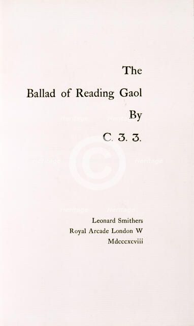The Ballad of Reading Gaol by C.3.3., 1898.  Creator: Unknown.