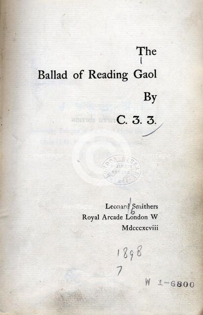 The Ballad of Reading Gaol by C.3.3., 1898.  Creator: Unknown.