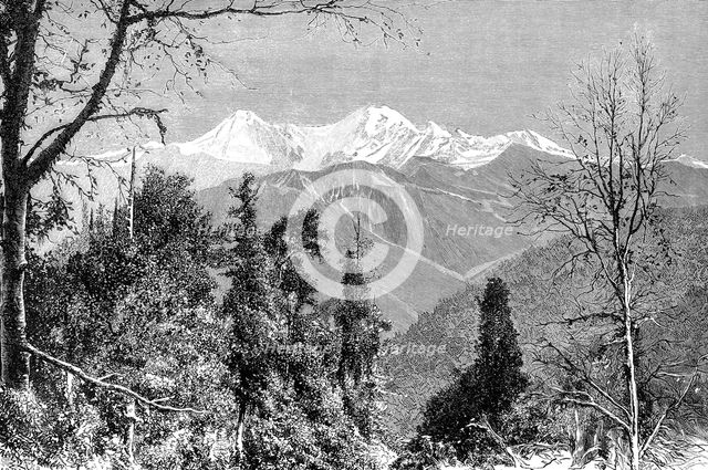 The Banderpunch mountains, India, 1895.Artist: Charles Barbant