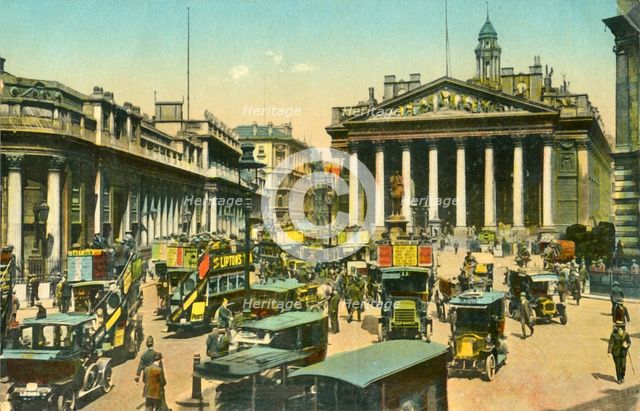 The Bank of England and Royal Exchange, London, c1910. Creator: Unknown.