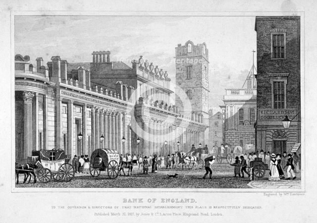 The Bank of England, City of London, 1827. Artist: William Tombleson