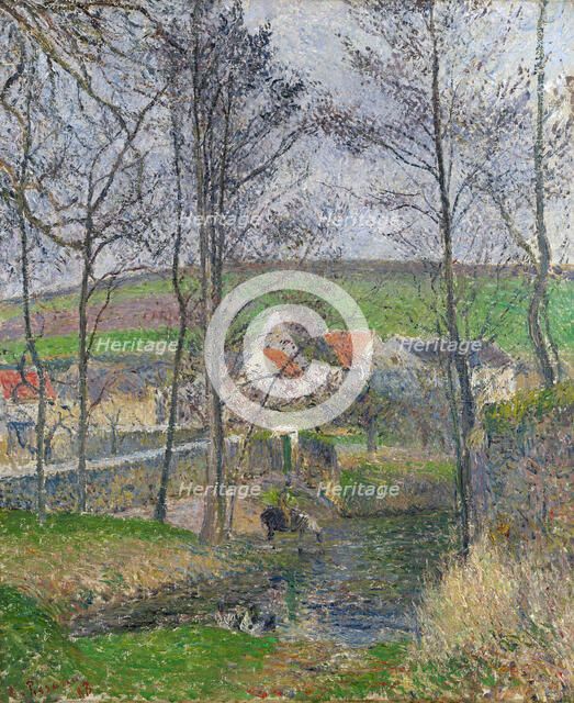 The banks of the Viosne at Osny in grey weather, 1883. Artist: Pissarro, Camille (1830-1903)